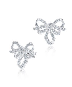 Pretty Ribbon Designed Silver Ear Stud STS-3231